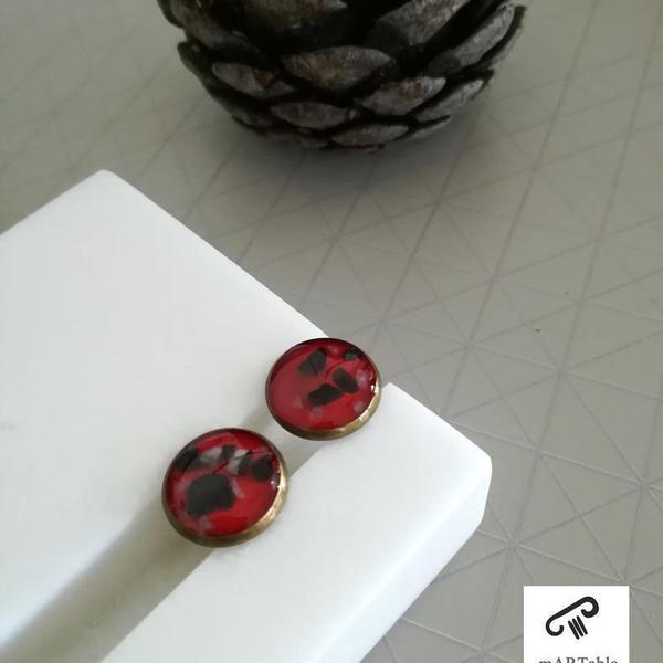 R E D vintage stud earrings in semi precious stones -Χειροποίητα Σκουλαρίκια με φυσικές ημιπολύτιμες πέτρες! - vintage, καρφωτά, μπρούντζος, χριστουγεννιάτικα δώρα, φθηνά - 3