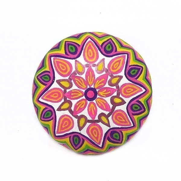 Mandala λουλούδι, ζωγραφισμένο σε πηλό - δώρο, διακόσμηση, πηλός, διακοσμητικές πέτρες