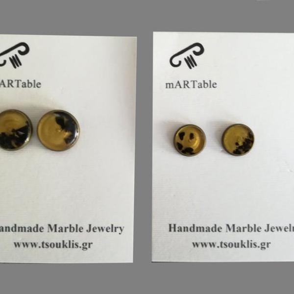 GOLD vintage stud earrings in semi precious stones -Χειροποίητα Σκουλαρίκια με ημιπολύτιμες φυσικές πέτρες! - χειροποίητα, καρφωτά, μπρούντζος, χριστουγεννιάτικα δώρα, φθηνά - 2