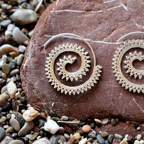 fibonacci earrings - επάργυρα, κρίκοι, boho, μπρούντζος - 3
