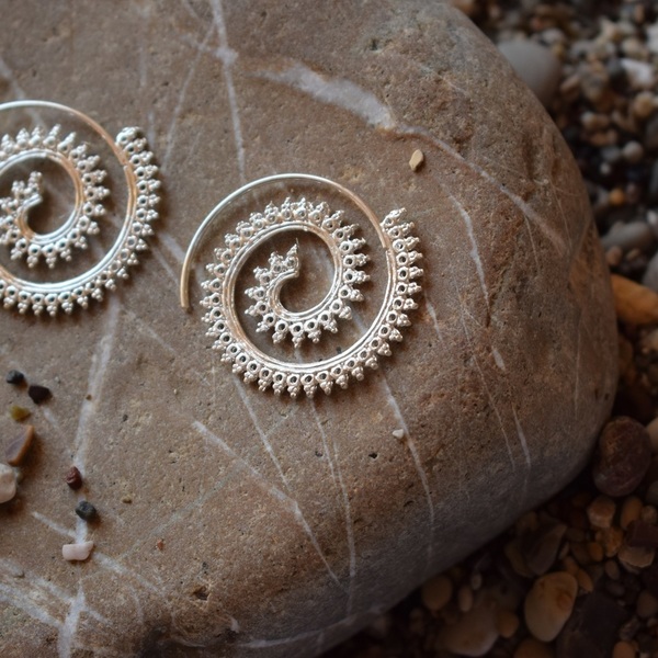 fibonacci earrings - επάργυρα, κρίκοι, boho, μπρούντζος - 5