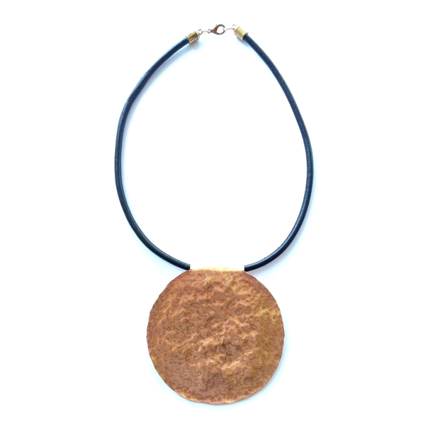 Hammered copper necklace - δέρμα, σφυρήλατο, κοντά, μεγάλα