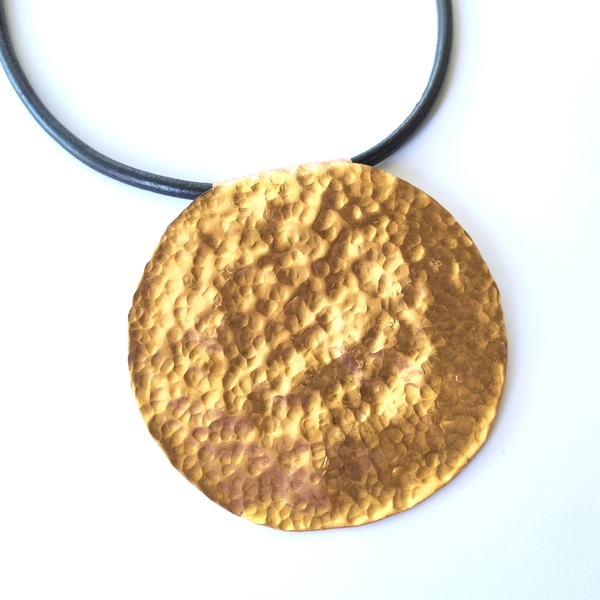 Hammered copper necklace - δέρμα, σφυρήλατο, κοντά, μεγάλα - 2