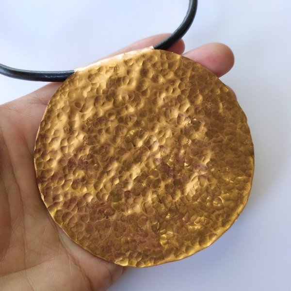 Hammered copper necklace - δέρμα, σφυρήλατο, κοντά, μεγάλα - 3