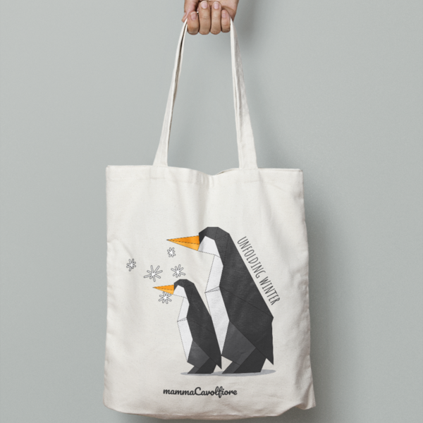 Οικολογική Βαμβακερή τσάντα ώμου - Unfolding winter - Penguins - βαμβάκι, ώμου