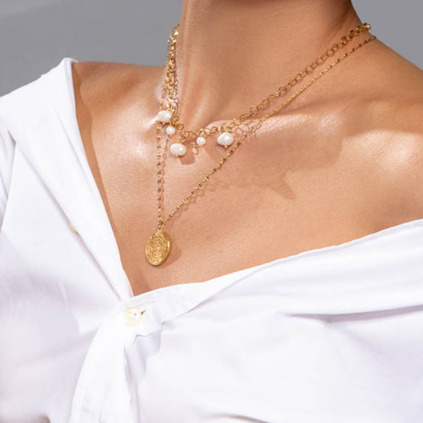 Κολιέ "pearls" - μαργαριτάρι, επιχρυσωμένα, κοντά, πέρλες, φθηνά - 4