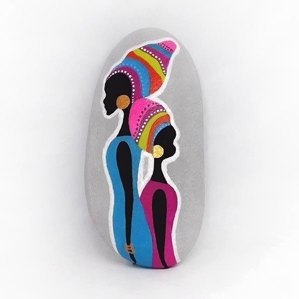Διακοσμητική πέτρα Αφρικανές γυναίκες 11,5x5,5x3 εκ. - ζωγραφισμένα στο χέρι, πέτρα, διακοσμητικές πέτρες