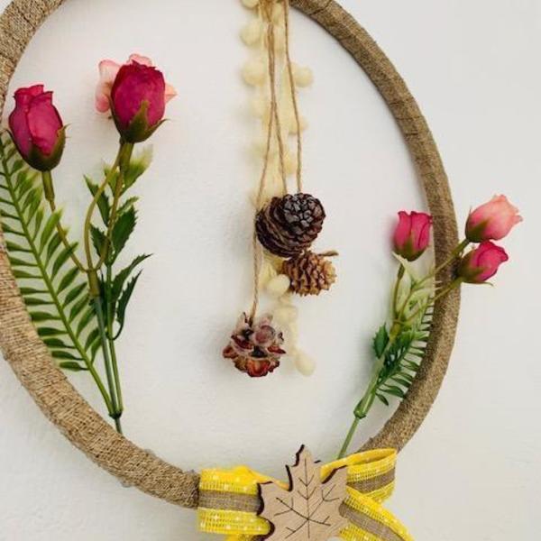 Διακοσμητικό ταλαράκι τοίχου - δώρο, λουλούδια, τελάρα κεντήματος - 3