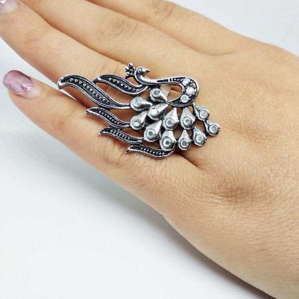 Ατσάλινο γυναικείο δαχτυλίδι παγόνι - ατσάλι, μεγάλα, αυξομειούμενα - 5