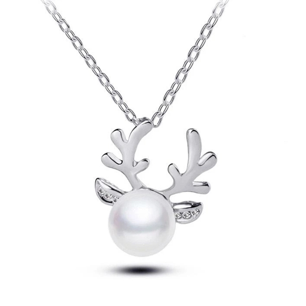 Necklace reindeer pearl - κοντά, πέρλες
