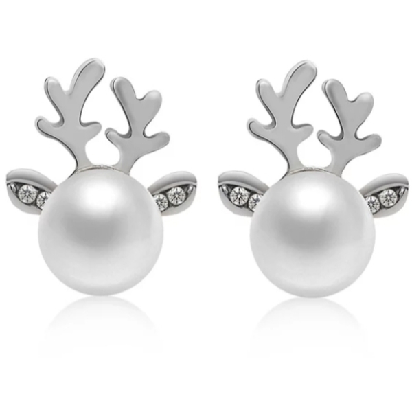 Earrings reindeer with pearl - καρφωτά, πέρλες
