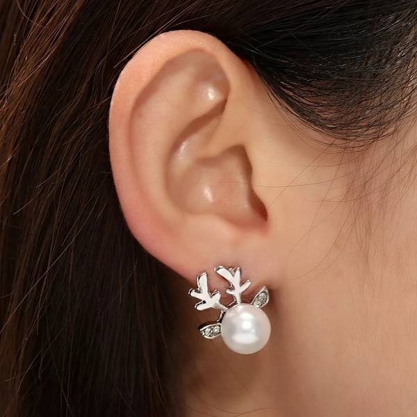 Earrings reindeer with pearl - καρφωτά, πέρλες - 2