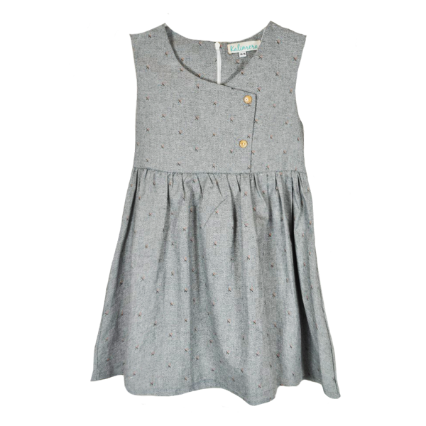 Φόρεμα παιδικό γκρι με ψιλά σχέδια - κορίτσι, παιδικά ρούχα - 2