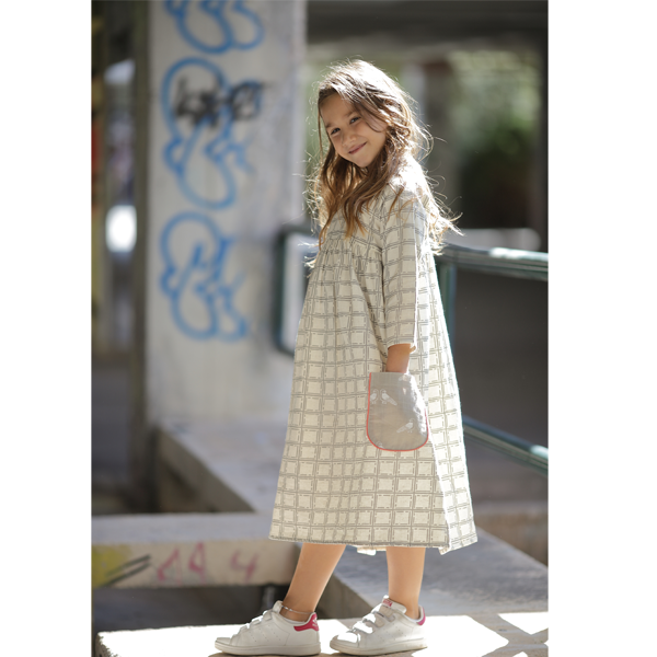 Φόρεμα παιδικό καρό μπεζ-γκρι - βαμβάκι, καρό, παιδικά ρούχα - 2