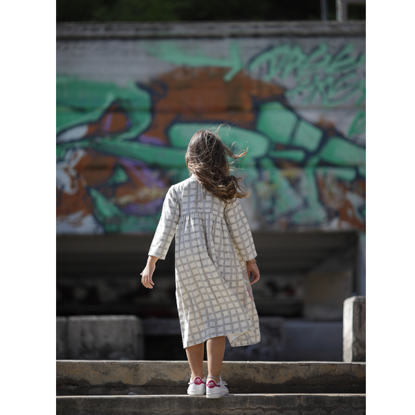 Φόρεμα παιδικό καρό μπεζ-γκρι - βαμβάκι, καρό, παιδικά ρούχα - 3