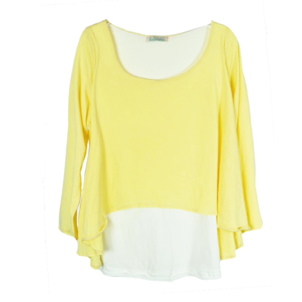 Μπλούζα διπλή κίτρινη - casual, μακρυμάνικες