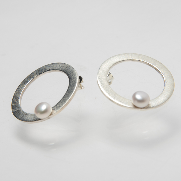 Ασημένια σκουλαρίκια στρογγυλά με μαργαριτάρι - ασήμι, καρφωτά, πέρλες, νυφικά - 2