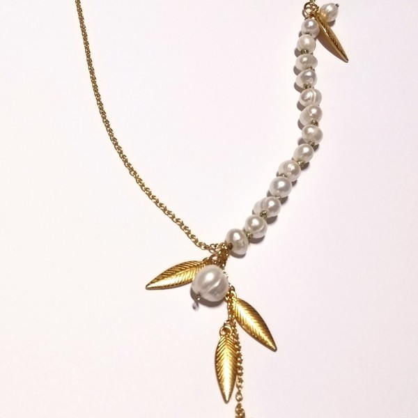 Pearl necklace - επιχρυσωμένα, κοντά, μπρούντζος, πέρλες