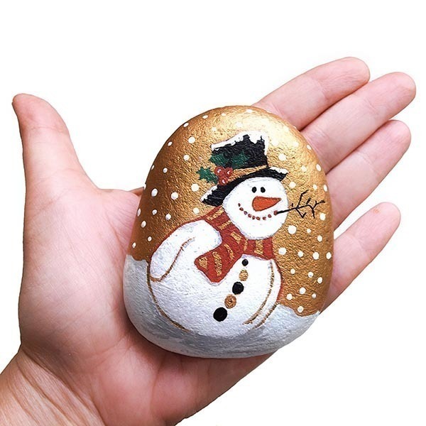 Χριστουγεννιάτικη διακοσμητική πέτρα χιονάνθρωπος 8x7x3 εκ. - ζωγραφισμένα στο χέρι, διακοσμητικά, χιονάνθρωπος, χριστουγεννιάτικα δώρα - 2