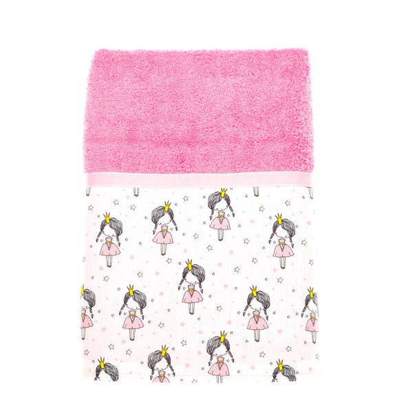 Ροζ πετσέτα προσώπου με βαμβακερή φάσα πριγκίπισσες - κορίτσι, πετσέτα, δώρα για βάπτιση, βρεφικά, πετσέτες