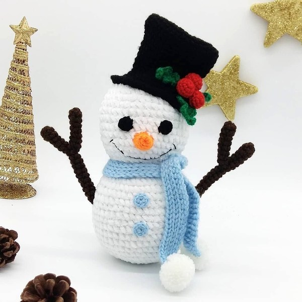 Πλεκτός Χιονάνθρωπος - λούτρινα, χριστουγεννιάτικο, amigurumi, χιονάνθρωπος, δώρο γέννησης - 2