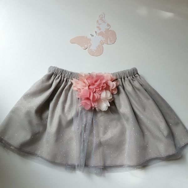 Τουλινη Φούστα με Glitter και Λουλουδια - κορίτσι, γκλίτερ, λουλούδια, 0-3 μηνών, παιδικά ρούχα, 1-2 ετών