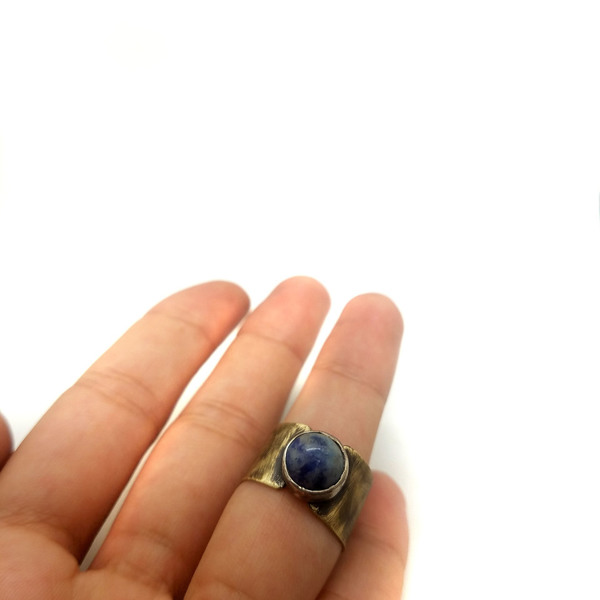 Δαχτυλίδι μπρούτζινο με ασήμι και ημιπολύτιμη πέτρα σαδολίτη - ημιπολύτιμες πέτρες, boho, μπρούντζος, σταθερά - 3