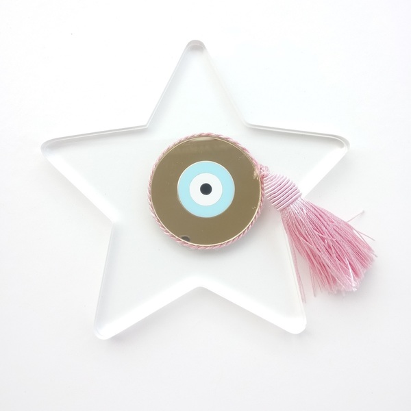 Παιδικό Διακοσμητικό Γούρι Φυλαχτό - Ματάκι για Νεογέννητο Αστέρι από Plexiglass Ροζ - γούρι, κορίτσι, αστέρι, plexi glass, φυλαχτά