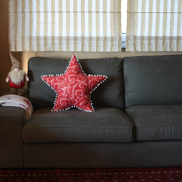 Καρό μαξιλάρι αστέρι - ύφασμα, αστέρι, καρό, διακοσμητικά, μαξιλάρια - 3