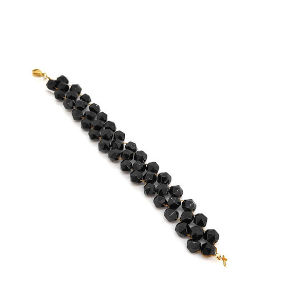 Μοναδικό πλεχτό βραχιόλι με μαύρο ακατέργαστο αχάτη. - ημιπολύτιμες πέτρες, αχάτης, επιχρυσωμένα, σταθερά, φαρδιά - 3