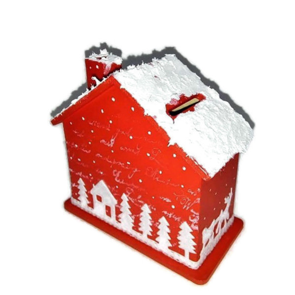 Ξύλινος κουμπαράς σε σχήμα σπιτάκι Μέγεθος 10,1x10x5,4 cm - ξύλο, σπίτι, χειροποίητα, κουμπαράδες, δώρα για παιδιά, διακοσμητικά, χριστουγεννιάτικα δώρα