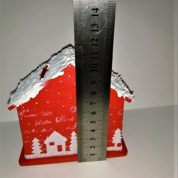 Ξύλινος κουμπαράς σε σχήμα σπιτάκι Μέγεθος 10,1x10x5,4 cm - ξύλο, σπίτι, χειροποίητα, κουμπαράδες, δώρα για παιδιά, διακοσμητικά, χριστουγεννιάτικα δώρα - 4