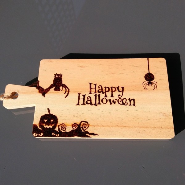 Διακοσμητικό ξύλο κοπής "Happy Halloween" - ξύλο, halloween, ξύλα κοπής, είδη σερβιρίσματος - 2