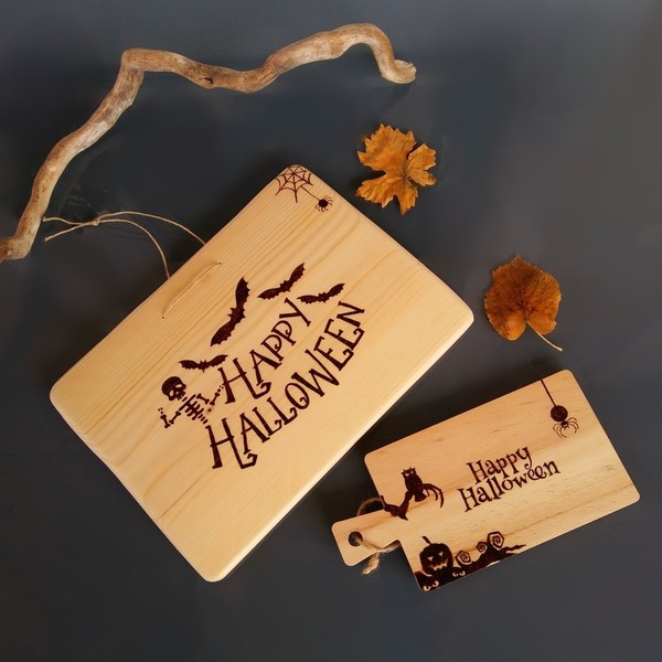 Διακοσμητικό ξύλο κοπής "Happy Halloween" - ξύλο, halloween, ξύλα κοπής, είδη σερβιρίσματος - 5