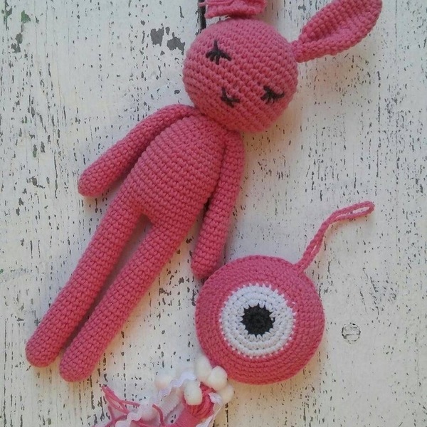 Happy Bunny Mini Σετ - ζωάκι, κορίτσι, βρεφικά, ματάκια, amigurumi
