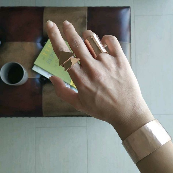 Σφυρίλατο χειροποίητο δαχτυλίδι σε ροζ χρυσό - επιχρυσωμένα, επάργυρα, boho, boho, μεγάλα, επιροδιωμένα, αυξομειούμενα - 2