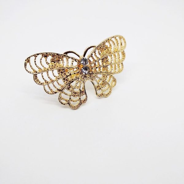 Γυναικείο δαχτυλίδι πεταλούδα από ατσάλι χρυσό - ατσάλι, μεγάλα, αυξομειούμενα - 2
