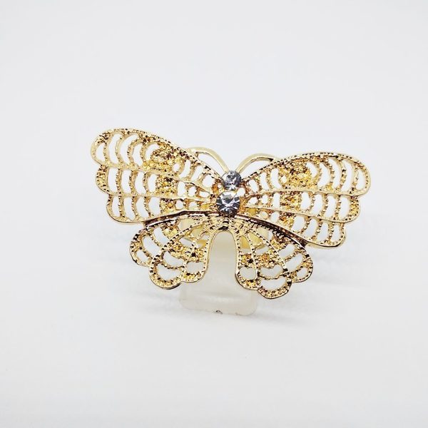 Γυναικείο δαχτυλίδι πεταλούδα από ατσάλι χρυσό - ατσάλι, μεγάλα, αυξομειούμενα - 3