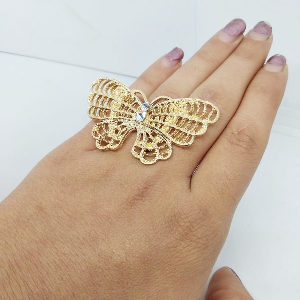 Γυναικείο δαχτυλίδι πεταλούδα από ατσάλι χρυσό - ατσάλι, μεγάλα, αυξομειούμενα - 5