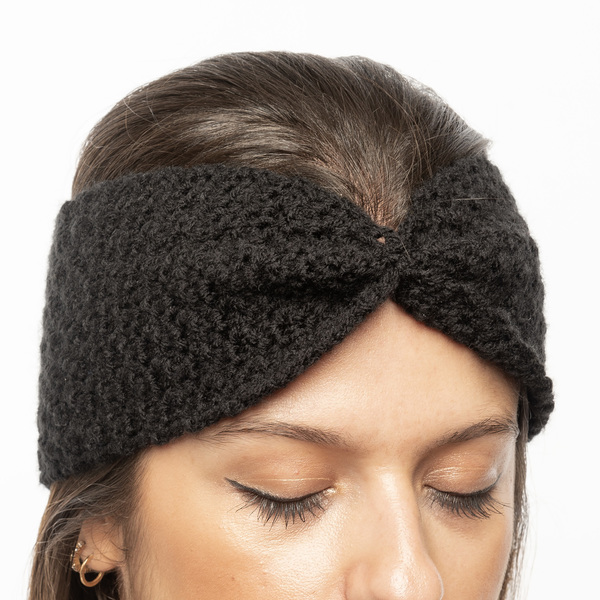 Μαύρη πλεκτή χειροποίητη κορδέλα με σούρα - τουρμπάνι, headbands - 2