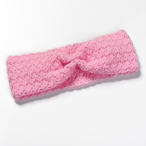 Ροζ πλεκτή χειροποίητη κορδέλα με σούρα - τουρμπάνι, headbands - 2