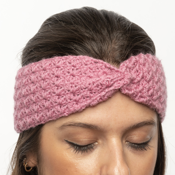 Ροζ πλεκτή χειροποίητη κορδέλα με σούρα - τουρμπάνι, headbands - 3