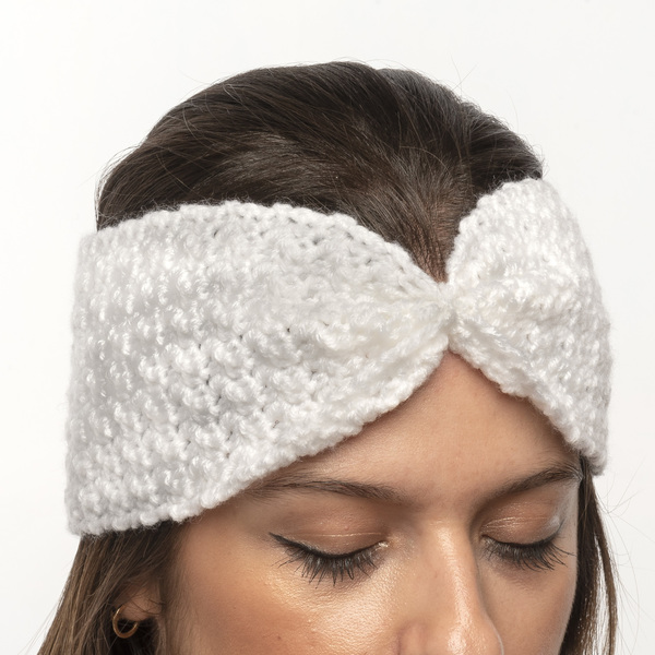 Άσπρη πλεκτή χειροποίητη κορδέλα με σούρα - τουρμπάνι, headbands - 3