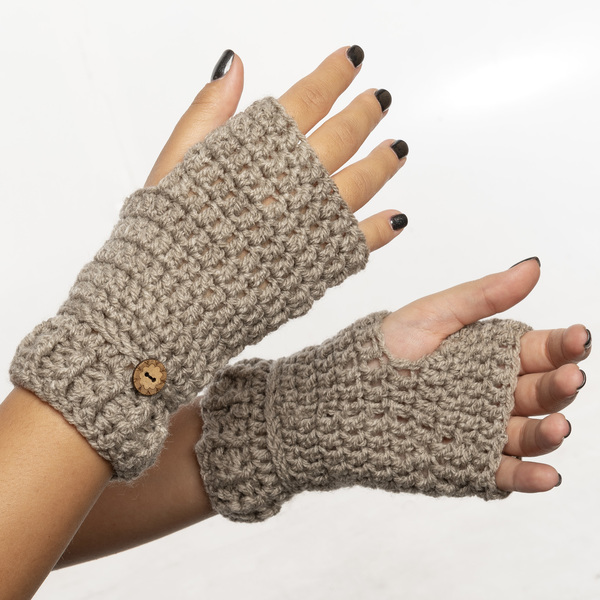Γκρι καφέ πλεκτά γάντια χωρίς δαχτυλάκια - 2
