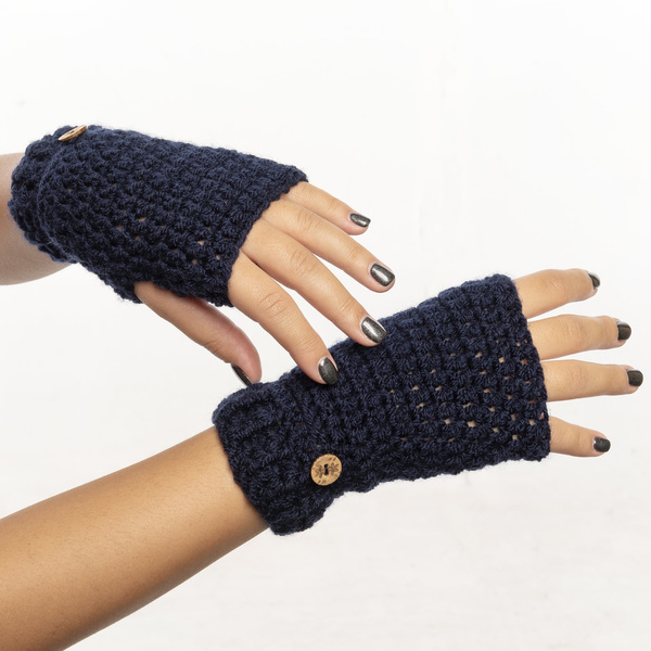 Μπλέ σκούρο πλεκτά γάντια χωρίς δαχτυλάκια - 2