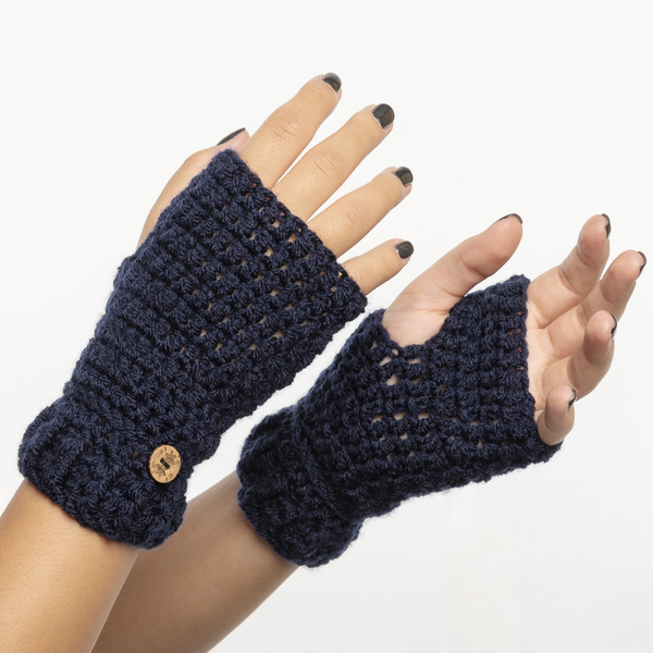 Μπλέ σκούρο πλεκτά γάντια χωρίς δαχτυλάκια - 4