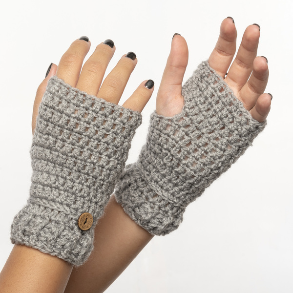 Γκρί ανοιχτό πλεκτά γάντια χωρίς δαχτυλάκια - 2