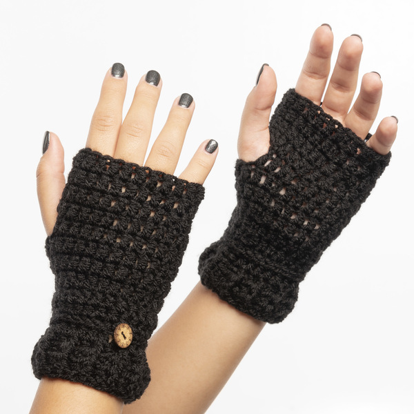 Μαύρα πλεκτά γάντια χωρίς δαχτυλάκια - 2