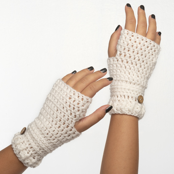 Άσπρα πλεκτά γάντια χωρίς δαχτυλάκια - 2