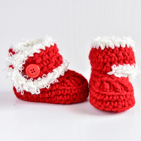 Χριστουγεννιάτικα κόκκινα πλεκτά μποτάκια για μωρά, 0-6 μηνών - χειροποίητα, χριστουγεννιάτικα δώρα, πρώτα Χριστούγεννα, αγκαλιάς - 2